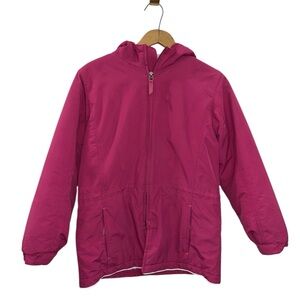 Lands' End Girls M (10-12) Pink Insulated Winter Jacket Coat Hooded Fleece Lined